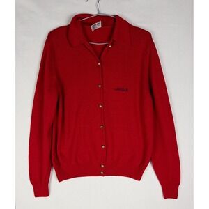 VTG Jaeger Lambswool Cardigan Womens L Red Gold Buttons Knit Casual